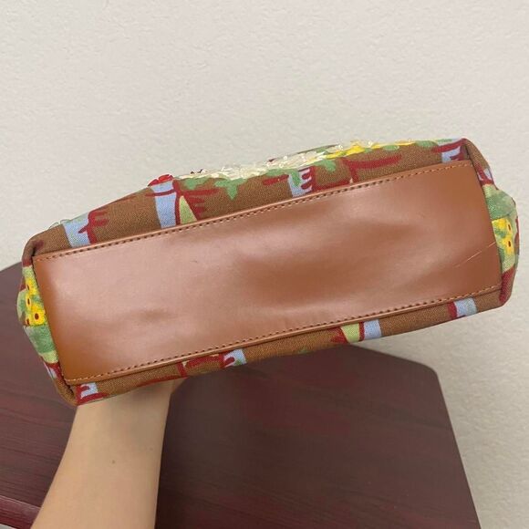 Floral Beaded Embellished Shoulder Bag Flower Shop Purse 100% Cotton - Picture 3 of 8